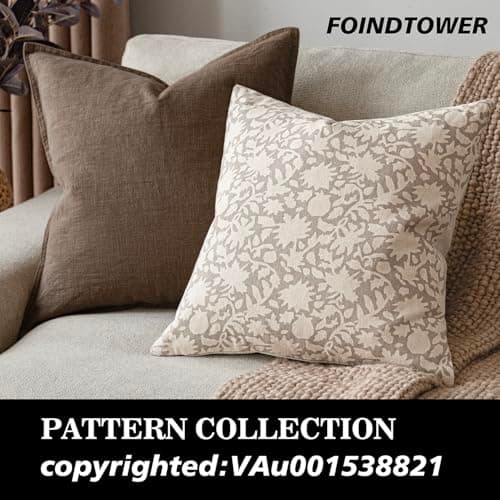 Neutral Floral Throw Pillow Covers Set of 2 for Farmhouse Decor - 20x20 Inch, Ivory Beige