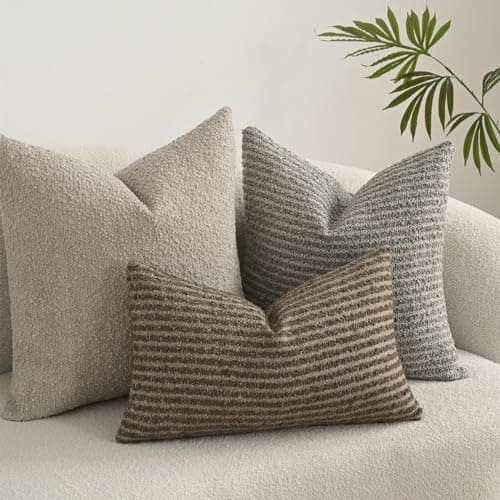 Textured Boucle Lumbar Pillow Covers 12x20 Inch, Brown