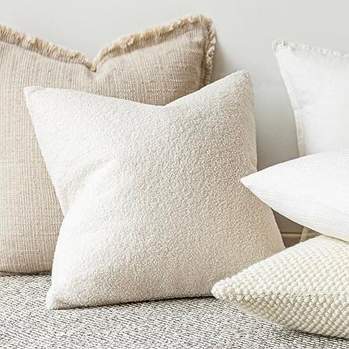 2-Pack Curly Faux Fur Throw Pillow Covers for Home Décor - 18 x 18 Inch Cream White