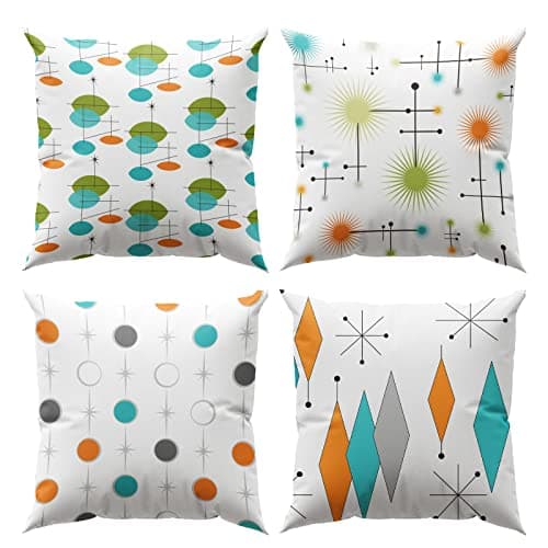 Boho Green Geometric Gold Leaf Pillow Covers Set of 4