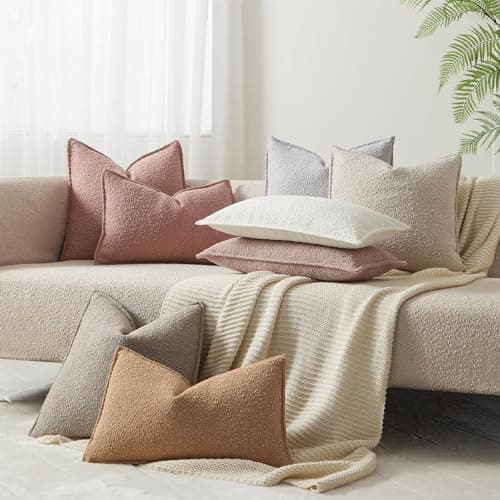 Beige Boucle Throw Pillow Covers 22x22 inch Set of 2