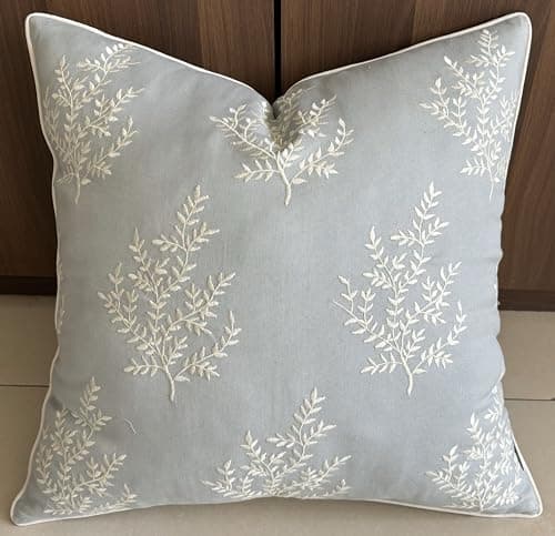 VAGMINE Hand Embroidered Daisy Accent Pillow Cover - 18x18 Inches - 100% Linen Decor - Boho Floral Couch Cushion