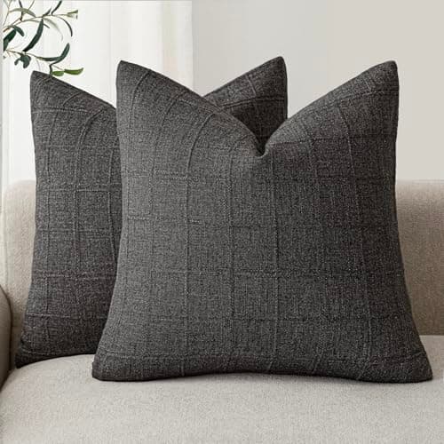 Neutral Farmhouse Check Throw Pillow Covers for Home Decor, Set of 2 - 20x20 Inch