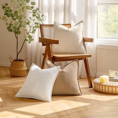 MIULEE Set of 2 Natural Beige Linen Pillow Covers 18x18 Inch for Home Decor, Couch, and Sofa