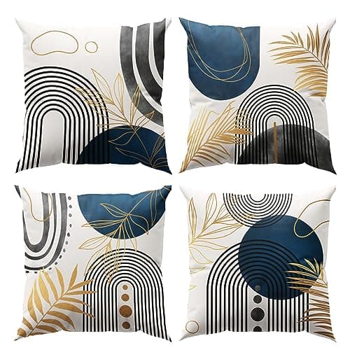 Boho Green Geometric Gold Leaf Pillow Covers Set of 4