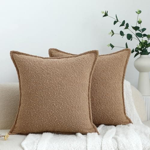 LIGICKY 18x18 Inch Light Brown Textured Neutral Boucle Pillow CoversPack of 2