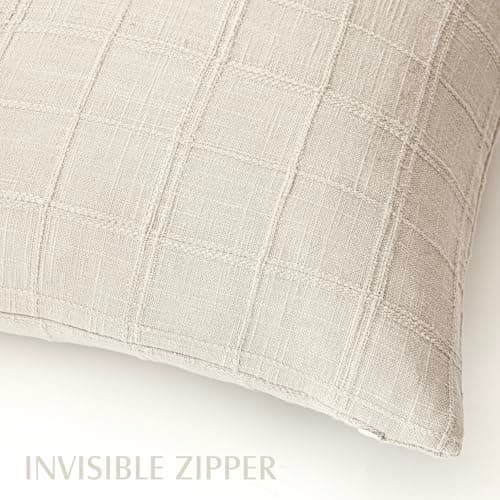 Neutral Farmhouse Check Throw Pillow Covers for Home Decor, Set of 2 - 20x20 Inch