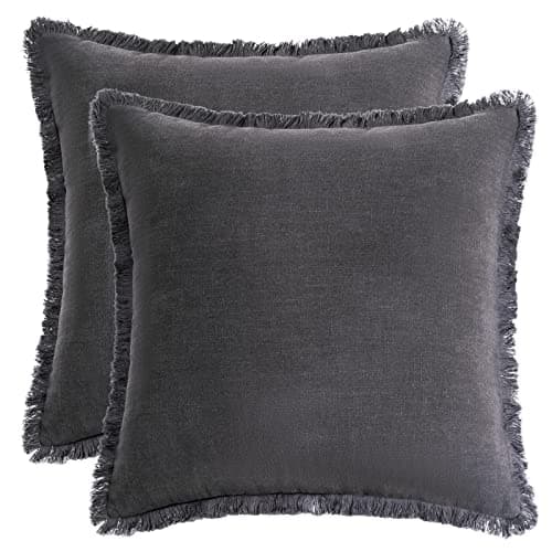 AmHoo 2-Pack Linen Pillow Covers with Tassels for Couch & Bedroom