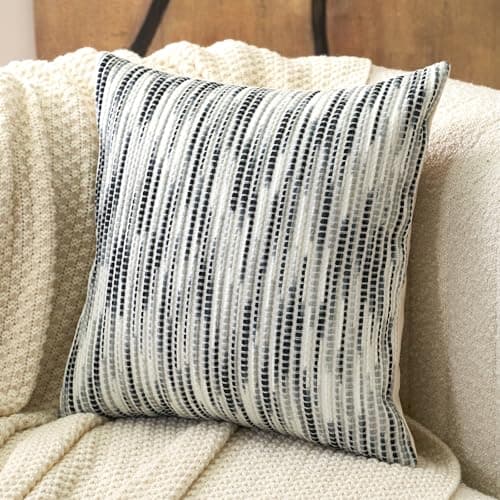 Aeckself Gray & White Boho Striped Chenille Pillow Cover
