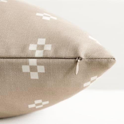 Foindtower Set of 2 Modern Decorative Throw Pillow Covers - 18x18 Inch Light Khaki Farmhouse Boho Home Decor for Couch, Chair, and Living Room