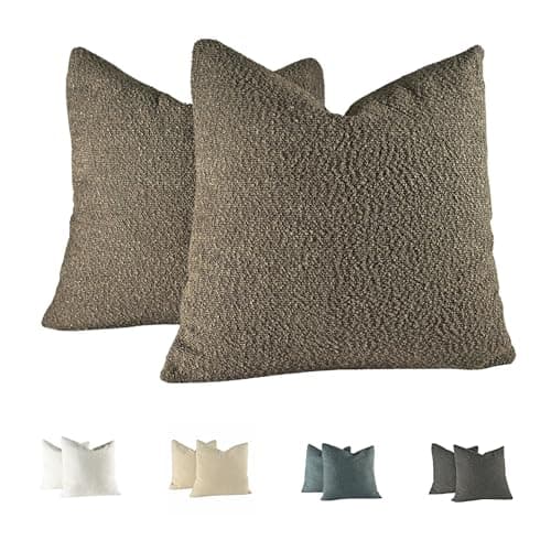 Dark Khaki Textured Boucle Throw Pillow Covers 18x18 Inch Home Decor
