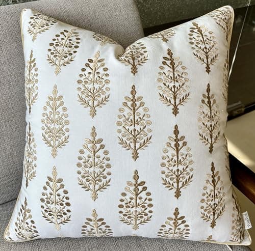 Fern Leaves Embroidered Decorative Square Throw Pillow Cover - Robins Egg