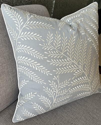 Fern Leaves Embroidered Decorative Square Throw Pillow Cover - Robins Egg