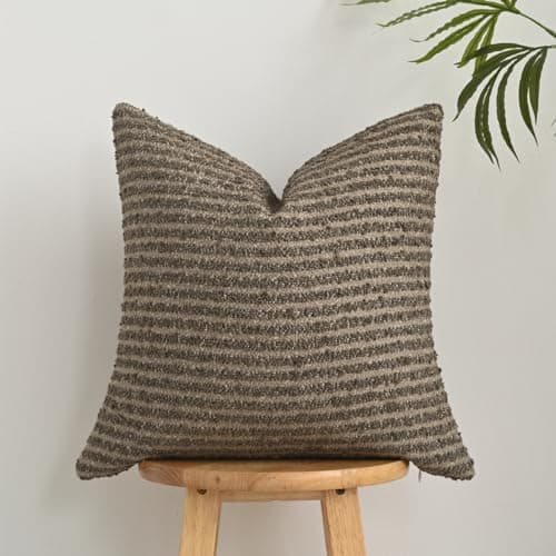 20x20 Inch Textured Boucle Throw Pillow Covers, Brown Striped Accent Cases for Chair Sofa Bedroom Home Décor