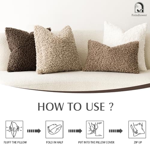 Faux Fur Throw Pillow Cover Set - Cozy Sherpa Accent Pillowcases for Bed, Couch - 18x18 Inch, Chocolate