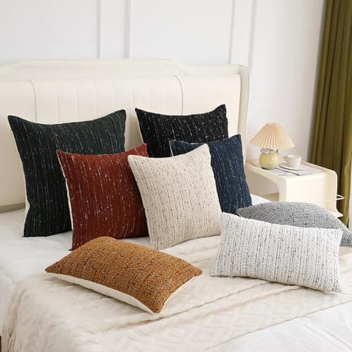 Neutral Textured Boucle Pillow Cover 18x18 with Stripes, Soft Modern Farmhouse Decor Accent