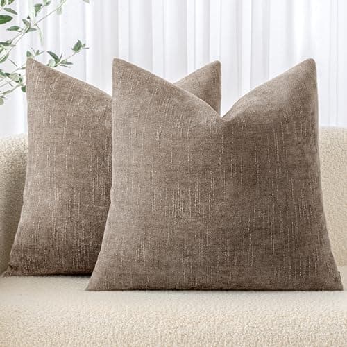 MIULEE Soft Chenille Throw Pillow Covers, Beige, 18x18 Inch