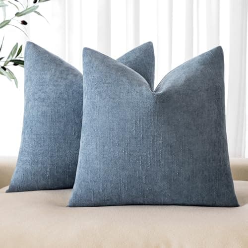 MIULEE Soft Chenille Throw Pillow Covers, Beige, 18x18 Inch