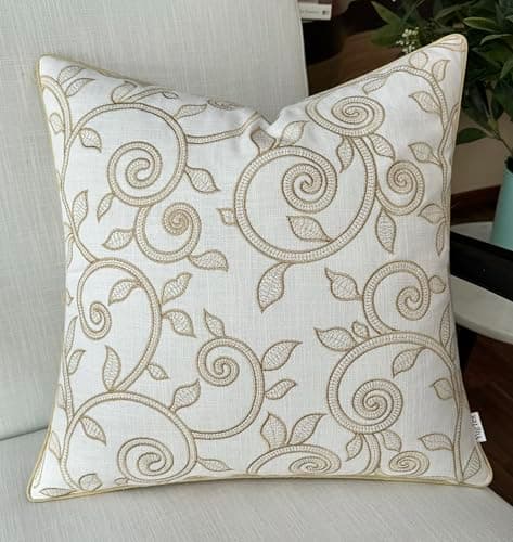 Fern Leaves Embroidered Decorative Square Throw Pillow Cover - Robins Egg