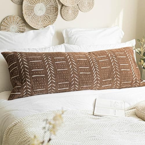 Boho Farmhouse Brown Lumbar Throw Pillow Covers, Set of 2