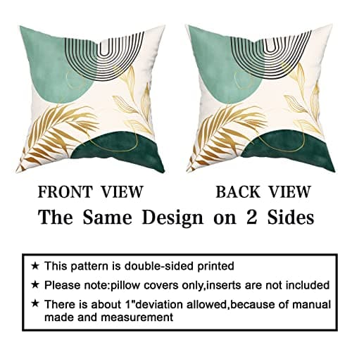 Boho Green Geometric Gold Leaf Pillow Covers Set of 4