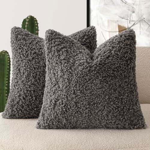 Set of 2 Curly Teddy Wool Pillow Covers for Sofa Bedroom Car - 12x20 Khaki