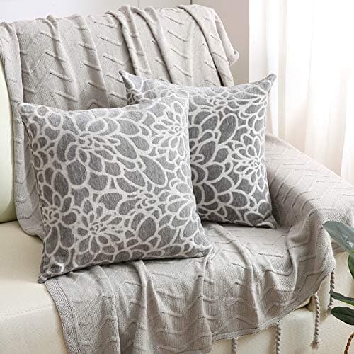 20x20 Inch Embroidered Throw Pillow Covers Set Gray Farmhouse Living Room