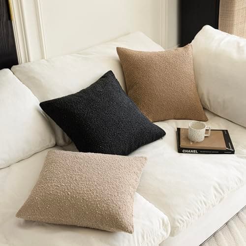 Set of 2 Black Boucle Throw Pillow Covers for Home Decor - 22 x 22 Inch