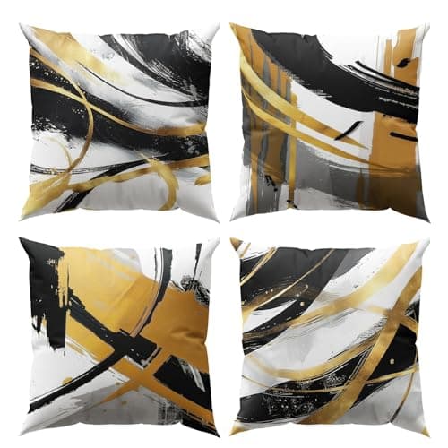 Boho Green Geometric Gold Leaf Pillow Covers Set of 4