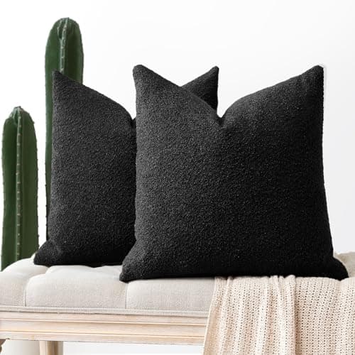 Set of 2 Black Boucle Throw Pillow Covers 22x22 Inch for Farmhouse Decor