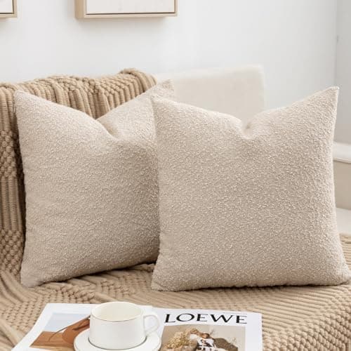 Cream Boucle Textured Pillow Covers - Set of 2