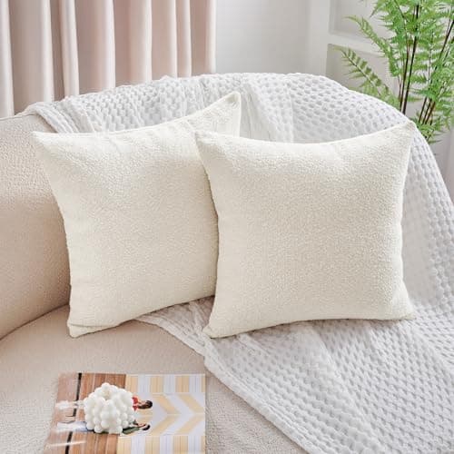 Deconovo Textured Boucle Pillow Covers, Cream, 20x20, Living Room Decor