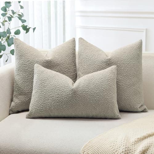 Textured Boucle Throw Pillow Covers 20x20 Inch Oatmeal - Pack of 2