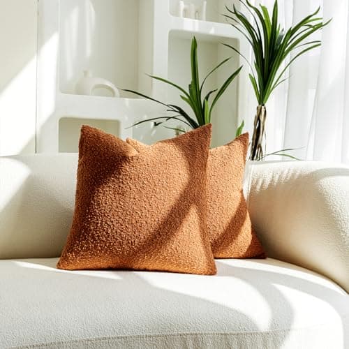 Textured Boucle Throw Pillow Covers Set of 2 18x18 Rust Neutral Home Decor