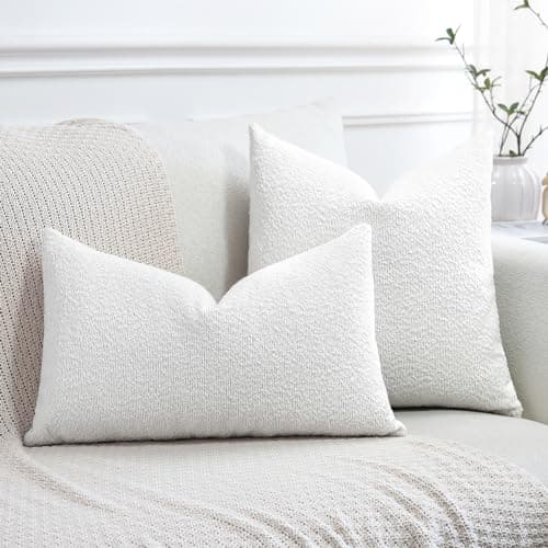 Textured Boucle Throw Pillow Covers Square - Cozy Soft Decorative Couch Cushion Case for Chair Sofa Bedroom Living Room Home Decor