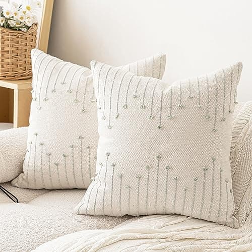LILEPOY Boho Neutral 18x18 Inch Textured Pillow Covers Set