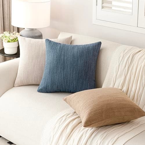 Set of 2 Navy Blue Textured Burlap Throw Pillow Covers for Farmhouse Boho Decor, 18×18 Inch