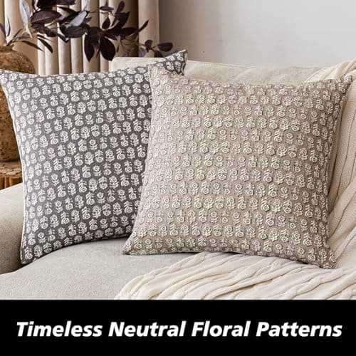 Vintage Floral Print Throw Pillow Covers for Boho Home Decor, Set of 2 - 18x18 Inch
