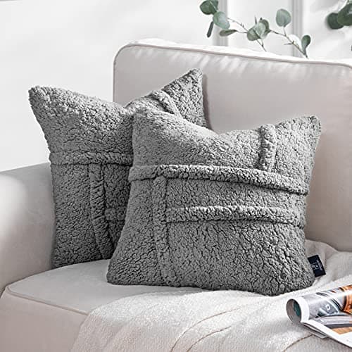 Sherpa Solid Throw Pillow Cover Set - Light Grey 18 x 18 Inches