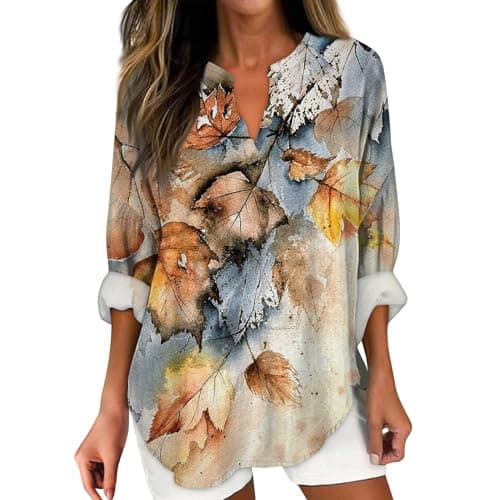 V Neck Long Sleeve Button Down Blouses