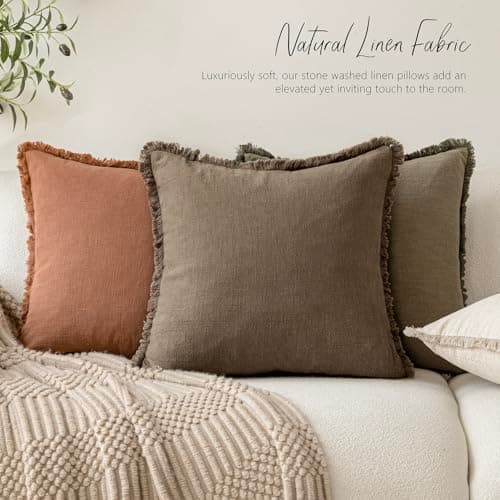 Farmhouse Boho Fringe Throw Pillow Covers Set of 2 for Living Room Home Decor