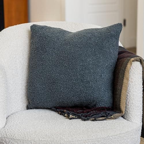 SAMIAH LUXE Black Teddy Boucle Pillow Covers, 18x18, 2pcs, Modern Farmhouse Boho Decor
