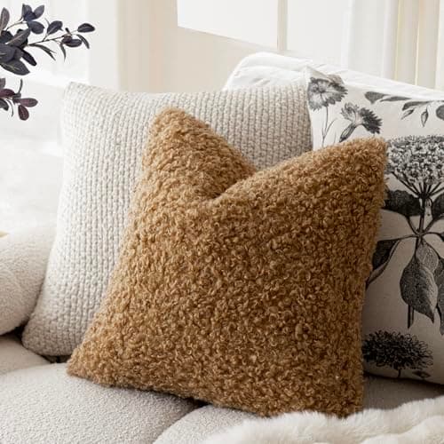 Sheepskin Faux Fur Throw Pillow Covers 18x18 Inch for Bed and Couch