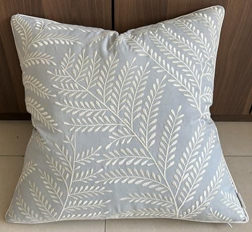 Fern Leaves Embroidered Decorative Square Throw Pillow Cover - Robins Egg