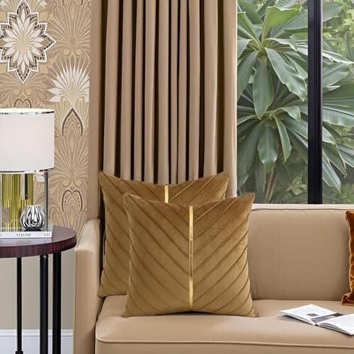 Tosleo Gold Leather Decor 18x18 Inch Brown Velvet Throw Pillow Covers
