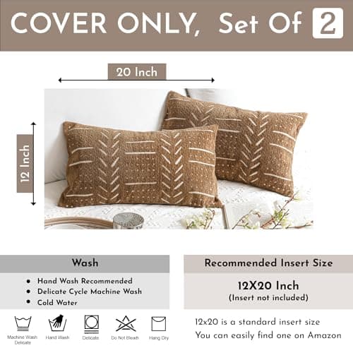 Boho Farmhouse Brown Lumbar Throw Pillow Covers, Set of 2