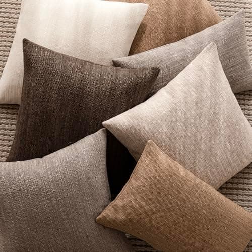 Farmhouse Burlap Linen Throw Pillow Covers, Set of 2 - 18x18 Inch, Chocolate