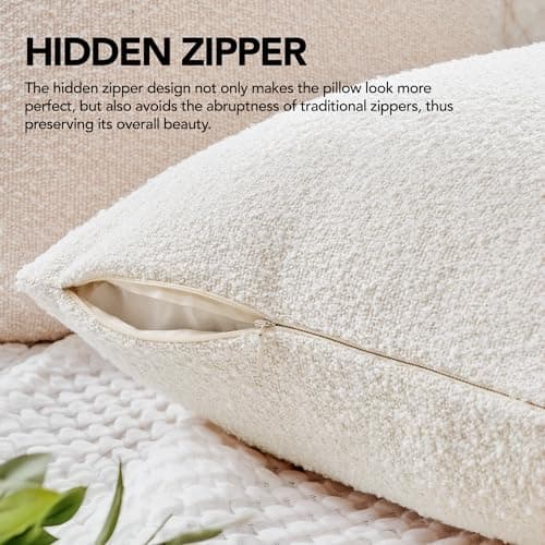 Deconovo Textured Boucle Pillow Covers, Cream, 20x20, Living Room Decor