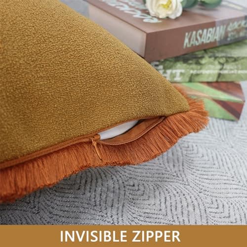 Textured Boucle 18x18 Inch Cushion Cover, Khaki Brown, Cozy Home Decor