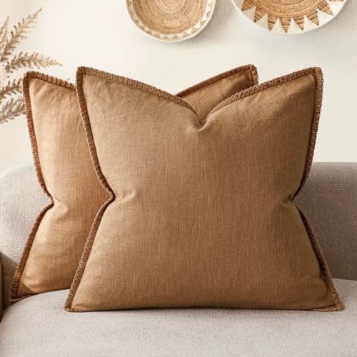 Foindtower Neutral Stitched Throw Pillow Covers 12x20 Set of 2, Rustic Living Room Decor